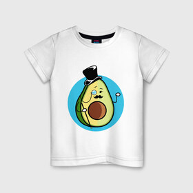 Детская футболка хлопок с принтом Mr. Avocado в Кировске, 100% хлопок | круглый вырез горловины, полуприлегающий силуэт, длина до линии бедер | Тематика изображения на принте: авокадо | еда | сеньор | сноб | усы | фрукты