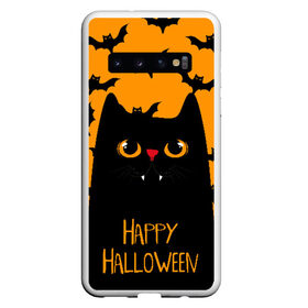 Чехол для Samsung Galaxy S10 с принтом Happy halloween в Кировске, Силикон | Область печати: задняя сторона чехла, без боковых панелей | halloween | horror | вампир | кот | кот вампир | котик | кошка | летучие мыши | мыши | пятница 13 | страшилки | страшно | ужасы | хоррор | хэллоуин