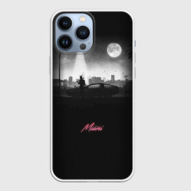 Чехол для iPhone 13 Pro Max с принтом Miami Black в Кировске,  |  | hotlinemimai | outrun | retrowave | synth | synthwave | горячая линия | звериная | классика | маска | маями | минимализм | фанат | чб | черно белая