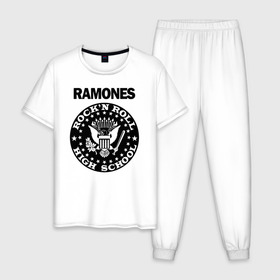 Мужская пижама хлопок с принтом Ramones в Кировске, 100% хлопок | брюки и футболка прямого кроя, без карманов, на брюках мягкая резинка на поясе и по низу штанин
 | ramone | ramones | группа | джонни | джоуи | ди ди томми | марки | панк | поп | раманес | раманэс | рамон | рамонес | рамонэс | рамоун | рамоунз | рамоунс | рок | хард | хардрок