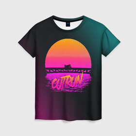 Женская футболка 3D с принтом OUTRUN RETROWAVE в Кировске, 100% полиэфир ( синтетическое хлопкоподобное полотно) | прямой крой, круглый вырез горловины, длина до линии бедер | hotline miami | neon | new retro wave | outrun | outrun electro | retro | retrowave | synth | synthwave | неон | ретро | хотлайн майами