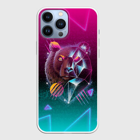 Чехол для iPhone 13 Pro Max с принтом RETRO CYBER BEAR NEON в Кировске,  |  | Тематика изображения на принте: hotline miami | neon | new retro wave | outrun | outrun electro | retro | retrowave | synth | synthwave | медведь | неон | ретро | хотлайн майами