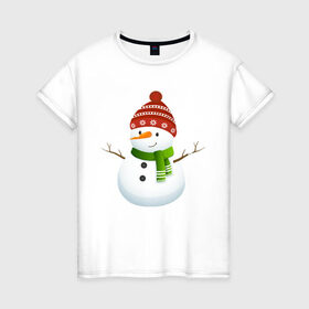 Женская футболка хлопок с принтом Снеговик в Кировске, 100% хлопок | прямой крой, круглый вырез горловины, длина до линии бедер, слегка спущенное плечо | в подарок | дед мороз | зима | новогодние | новый год | подарок | рождество | с новым годом | снег | снеговик