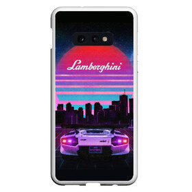 Чехол для Samsung S10E с принтом Lamborghini overdrive в Кировске, Силикон | Область печати: задняя сторона чехла, без боковых панелей | 80х | 90х | hotlinemimai | outrun | retrowave | synth | synthwave | гонки | дискотека | драйв | ламборгини | ламборджини | неоновые | ретро | светящиеся | скорость