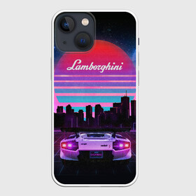 Чехол для iPhone 13 mini с принтом Lamborghini overdrive в Кировске,  |  | 80х | 90х | hotlinemimai | outrun | retrowave | synth | synthwave | гонки | дискотека | драйв | ламборгини | ламборджини | неоновые | ретро | светящиеся | скорость