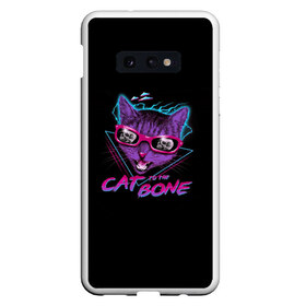 Чехол для Samsung S10E с принтом Cat To The Bone в Кировске, Силикон | Область печати: задняя сторона чехла, без боковых панелей | Тематика изображения на принте: 80 | bone | bones | cat | cyber | game | hotline | hotlinemiami | maiami | music | outrun | retro | retrowave | skull | synth | synthwave | игра | кибер | кот | кошка | ретро | череп