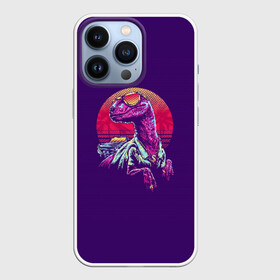 Чехол для iPhone 13 Pro с принтом Raptor в Кировске,  |  | 80 | cyber | dinosaur | game | hotline | maiami | music | outrun | retro | retrowave | synth | synthwave | динозавр | игра | кибер | ретро