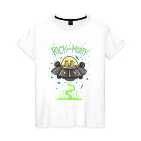 Женская футболка хлопок с принтом Rick and Morty on a spaceship в Кировске, 100% хлопок | прямой крой, круглый вырез горловины, длина до линии бедер, слегка спущенное плечо | Тематика изображения на принте: spaceship | vdgerir | космический корабль | нло | тарелка