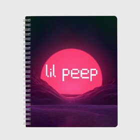 Тетрадь с принтом lil peep(Logo) в Кировске, 100% бумага | 48 листов, плотность листов — 60 г/м2, плотность картонной обложки — 250 г/м2. Листы скреплены сбоку удобной пружинной спиралью. Уголки страниц и обложки скругленные. Цвет линий — светло-серый
 | cry baby | lil peep | logo | rap | заход солнца | знаменитости. эмо | известный исполнитель | неон | пип | редактируемое лого | реп | розоватый оттенок | рок | рэп | яркий фон