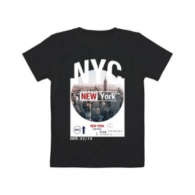 Детская футболка хлопок с принтом New York City в Кировске, 100% хлопок | круглый вырез горловины, полуприлегающий силуэт, длина до линии бедер | Тематика изображения на принте: new york | usa | америка | города | нью йорк | страны | сша | туризм | туристические