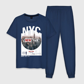 Мужская пижама хлопок с принтом New York City в Кировске, 100% хлопок | брюки и футболка прямого кроя, без карманов, на брюках мягкая резинка на поясе и по низу штанин
 | new york | usa | америка | города | нью йорк | страны | сша | туризм | туристические