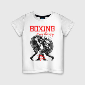 Детская футболка хлопок с принтом Boxing is my therapy в Кировске, 100% хлопок | круглый вырез горловины, полуприлегающий силуэт, длина до линии бедер | boxing | mike tyson | my therapy | бокс | майк тайсон