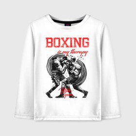 Детский лонгслив хлопок с принтом Boxing is my therapy в Кировске, 100% хлопок | круглый вырез горловины, полуприлегающий силуэт, длина до линии бедер | boxing | mike tyson | my therapy | бокс | майк тайсон