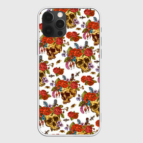 Чехол для iPhone 12 Pro с принтом Skulls and Roses в Кировске, силикон | область печати: задняя сторона чехла, без боковых панелей | Тематика изображения на принте: flowers | halloween | rose | skull | tattoo | жуки | насекомые | роза | тату | татуировка | хеллоуин | хэллоуин | цветок | цветы | череп