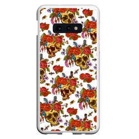 Чехол для Samsung S10E с принтом Skulls and Roses в Кировске, Силикон | Область печати: задняя сторона чехла, без боковых панелей | flowers | halloween | rose | skull | tattoo | жуки | насекомые | роза | тату | татуировка | хеллоуин | хэллоуин | цветок | цветы | череп