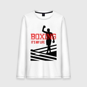 Мужской лонгслив хлопок с принтом Boxing its my life (двухсторонняя) в Кировске, 100% хлопок |  | Тематика изображения на принте: boxing | бокс