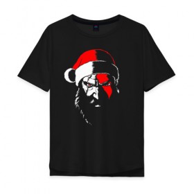 Мужская футболка хлопок Oversize с принтом Santa Kratos в Кировске, 100% хлопок | свободный крой, круглый ворот, “спинка” длиннее передней части | 20 | 2020 | christmas | claus | god | kratos | merry | new | of | santa | war | year | бог | войны | год | дед | клаус | кратос | мороз | новый | новый год | праздник | рождество | санта | хипстер