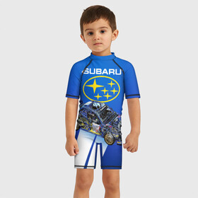 Детский купальный костюм 3D с принтом Subaru в Кировске, Полиэстер 85%, Спандекс 15% | застежка на молнии на спине | sti | subaru | subaru impreza | subaru impreza wrx sti | subaru sti | субару | субару импреза