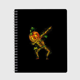 Тетрадь с принтом Dabbing Pumpkin в Кировске, 100% бумага | 48 листов, плотность листов — 60 г/м2, плотность картонной обложки — 250 г/м2. Листы скреплены сбоку удобной пружинной спиралью. Уголки страниц и обложки скругленные. Цвет линий — светло-серый
 | Тематика изображения на принте: 19 | 2019 | cat | ghost | halloween | ведьма | динозавр | кости | кошка | ночь | паук | приведение | призрак | скелет | тыква | тьма | ужас | хелловин | хеллоувин | хэллоуин | череп