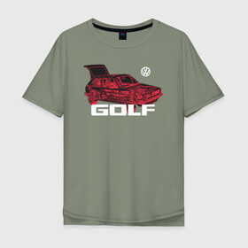 Мужская футболка хлопок Oversize с принтом Golf  в Кировске, 100% хлопок | свободный крой, круглый ворот, “спинка” длиннее передней части | golf | golf gti | volkswagen | вольксваген | фолькс ваген | фольксваген