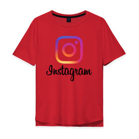 Мужская футболка хлопок Oversize с принтом Instagram в Кировске, 100% хлопок | свободный крой, круглый ворот, “спинка” длиннее передней части | application | instagram | инстаграм | приложение