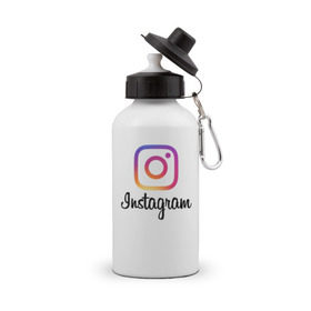 Бутылка спортивная с принтом Instagram в Кировске, металл | емкость — 500 мл, в комплекте две пластиковые крышки и карабин для крепления | application | instagram | инстаграм | приложение