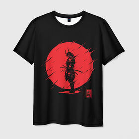 Мужская футболка 3D с принтом Samurai в Кировске, 100% полиэфир | прямой крой, круглый вырез горловины, длина до линии бедер | Тематика изображения на принте: ahegao | anime | blood | japan | samurai | senpai | warior | аниме | ахегао | воин | катана | кровавая | кровавый | кровь | луна | самураи | самурай | семпай | сенпай | солнце | япония