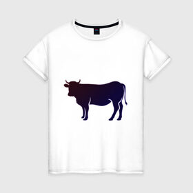 Женская футболка хлопок с принтом Корова(темно-синий неон) в Кировске, 100% хлопок | прямой крой, круглый вырез горловины, длина до линии бедер, слегка спущенное плечо | animals | neon | животные | звери | корова | коровка | коровы | неон | прикольная картинка