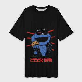 Платье-футболка 3D с принтом Come with me if you want в Кировске,  |  | cookie | cookiemonster | delicious | eat | monster | yummy | еда | коржик | куки | кукимонстр | монстр | печенье | сладости | улица | улицасезам