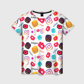 Женская футболка 3D с принтом Instagram в Кировске, 100% полиэфир ( синтетическое хлопкоподобное полотно) | прямой крой, круглый вырез горловины, длина до линии бедер | application | instagram | инстаграм | приложение