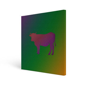Холст квадратный с принтом Корова(трехцветный градиент) в Кировске, 100% ПВХ |  | animals | животные | звери | корова | коровка | коровы | мягкий цвет | прикольная картинка | простая картинка