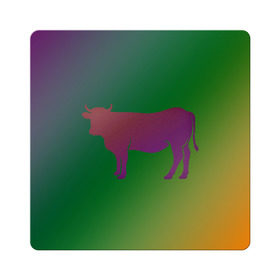 Магнит виниловый Квадрат с принтом Корова(трехцветный градиент) в Кировске, полимерный материал с магнитным слоем | размер 9*9 см, закругленные углы | animals | животные | звери | корова | коровка | коровы | мягкий цвет | прикольная картинка | простая картинка