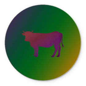 Коврик для мышки круглый с принтом Корова(трехцветный градиент) в Кировске, резина и полиэстер | круглая форма, изображение наносится на всю лицевую часть | animals | животные | звери | корова | коровка | коровы | мягкий цвет | прикольная картинка | простая картинка