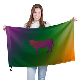 Флаг 3D с принтом Корова(трехцветный градиент) в Кировске, 100% полиэстер | плотность ткани — 95 г/м2, размер — 67 х 109 см. Принт наносится с одной стороны | animals | животные | звери | корова | коровка | коровы | мягкий цвет | прикольная картинка | простая картинка