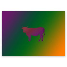 Поздравительная открытка с принтом Корова(трехцветный градиент) в Кировске, 100% бумага | плотность бумаги 280 г/м2, матовая, на обратной стороне линовка и место для марки
 | Тематика изображения на принте: animals | животные | звери | корова | коровка | коровы | мягкий цвет | прикольная картинка | простая картинка