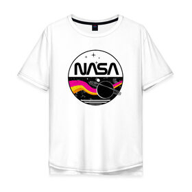 Мужская футболка хлопок Oversize с принтом Retro NASA в Кировске, 100% хлопок | свободный крой, круглый ворот, “спинка” длиннее передней части | mars | nasa | space | галактика | земля | илон | инопланетяне | инопланетянин | картинка | картинки | космонавт | космос | луна | марс | маск | мода | надпись | наса | планета | планеты