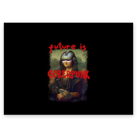Поздравительная открытка с принтом Cyberpunk Mona Lisa в Кировске, 100% бумага | плотность бумаги 280 г/м2, матовая, на обратной стороне линовка и место для марки
 | 2077 | cyberpunk | cyberpunk 2077 | game | keanu reeves | lisa | mona | samurai | игра | искуство | картина | киану ривз | кибер | киберпанк | киборг | лиза | мона | робот | самураи