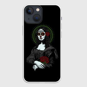 Чехол для iPhone 13 mini с принтом Mona Lisa   Santa Muerte в Кировске,  |  | Тематика изображения на принте: dead | death | lisa | mona | muerte | muertos | santa | день | искуство | картина | лиза | мона | муэрте | муэртес | муэртос | роза | розы | санта | тату | татуировка | цветы | череп