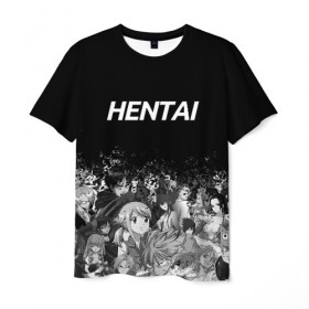 Мужская футболка 3D с принтом HENTAI в Кировске, 100% полиэфир | прямой крой, круглый вырез горловины, длина до линии бедер | ahegao | kawai | kowai | oppai | otaku | senpai | sugoi | waifu | yandere | ахегао | ковай | отаку | сенпай | яндере