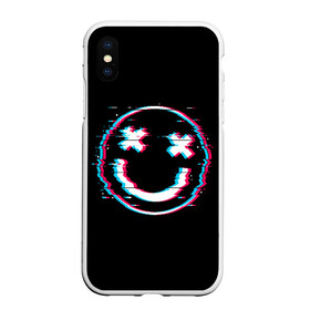 Чехол для iPhone XS Max матовый с принтом Glitch Smile в Кировске, Силикон | Область печати: задняя сторона чехла, без боковых панелей | Тематика изображения на принте: art | glitch | smile | арт | глитч | глич | картинка | картинки | мода | прикольная | прикольные | смайл | смайли | смайлик | тренд | тренды