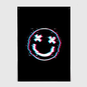 Постер с принтом Glitch Smile в Кировске, 100% бумага
 | бумага, плотность 150 мг. Матовая, но за счет высокого коэффициента гладкости имеет небольшой блеск и дает на свету блики, но в отличии от глянцевой бумаги не покрыта лаком | art | glitch | smile | арт | глитч | глич | картинка | картинки | мода | прикольная | прикольные | смайл | смайли | смайлик | тренд | тренды