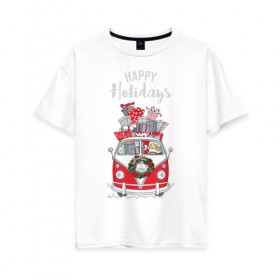 Женская футболка хлопок Oversize с принтом Happy holiday в Кировске, 100% хлопок | свободный крой, круглый ворот, спущенный рукав, длина до линии бедер
 | 