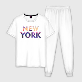 Мужская пижама хлопок с принтом NEW YORK в Кировске, 100% хлопок | брюки и футболка прямого кроя, без карманов, на брюках мягкая резинка на поясе и по низу штанин
 | new york | ny | usa | нью йорк | сша | туризм