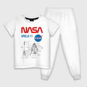 Детская пижама хлопок с принтом Nasa Apollo 11 (двухсторонняя) в Кировске, 100% хлопок |  брюки и футболка прямого кроя, без карманов, на брюках мягкая резинка на поясе и по низу штанин
 | apollo 11 | apolo 11 | apolon 11 | аполлон 11 | аполон 11 | наса | насса