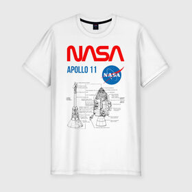 Мужская футболка премиум с принтом Nasa Apollo 11 (двухсторонняя) в Кировске, 92% хлопок, 8% лайкра | приталенный силуэт, круглый вырез ворота, длина до линии бедра, короткий рукав | apollo 11 | apolo 11 | apolon 11 | аполлон 11 | аполон 11 | наса | насса