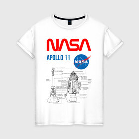 Женская футболка хлопок с принтом Nasa Apollo 11 (двухсторонняя) в Кировске, 100% хлопок | прямой крой, круглый вырез горловины, длина до линии бедер, слегка спущенное плечо | apollo 11 | apolo 11 | apolon 11 | аполлон 11 | аполон 11 | наса | насса
