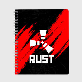 Тетрадь с принтом RUST в Кировске, 100% бумага | 48 листов, плотность листов — 60 г/м2, плотность картонной обложки — 250 г/м2. Листы скреплены сбоку удобной пружинной спиралью. Уголки страниц и обложки скругленные. Цвет линий — светло-серый
 | magic rust | rust | rust 2019 | раст | раст 2019. | раст легаси