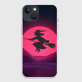 Чехол для iPhone 13 с принтом The Witch(Happy Halloween) в Кировске,  |  | halloween | halloweenparty | witch | в подарок | ведьма | ведьмочка | вечеринка | детский дизайн | детский рисунок | для подарка | закат солнца | мягкие цвета | пати | хэллоуин