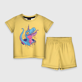 Детский костюм с шортами 3D с принтом Динозавр Единорог в Кировске,  |  | Тематика изображения на принте: dino | dinosaur | unicorn | дино | динозавр | единорог