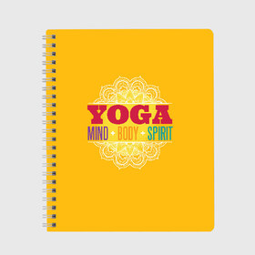 Тетрадь с принтом Йога в Кировске, 100% бумага | 48 листов, плотность листов — 60 г/м2, плотность картонной обложки — 250 г/м2. Листы скреплены сбоку удобной пружинной спиралью. Уголки страниц и обложки скругленные. Цвет линий — светло-серый
 | Тематика изображения на принте: fitness | yoga | йога | медитация | фитнес